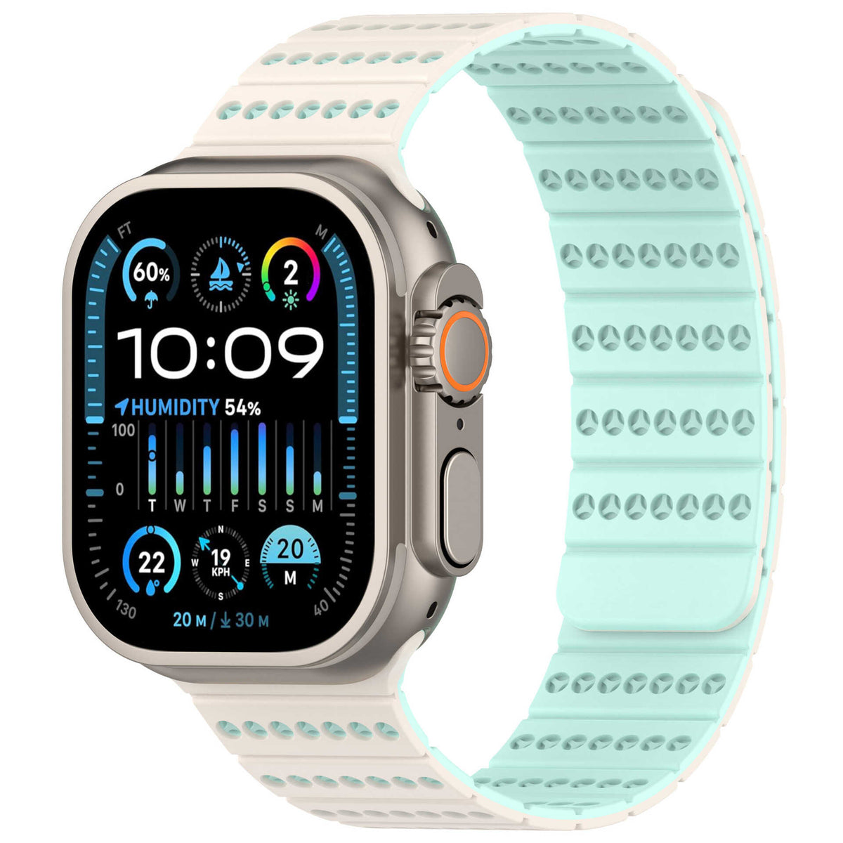 iBandGear Two-Tone Magnetic Silicone Band for Apple Watch Breathable Sport Strap - Starlight-Light Mint
