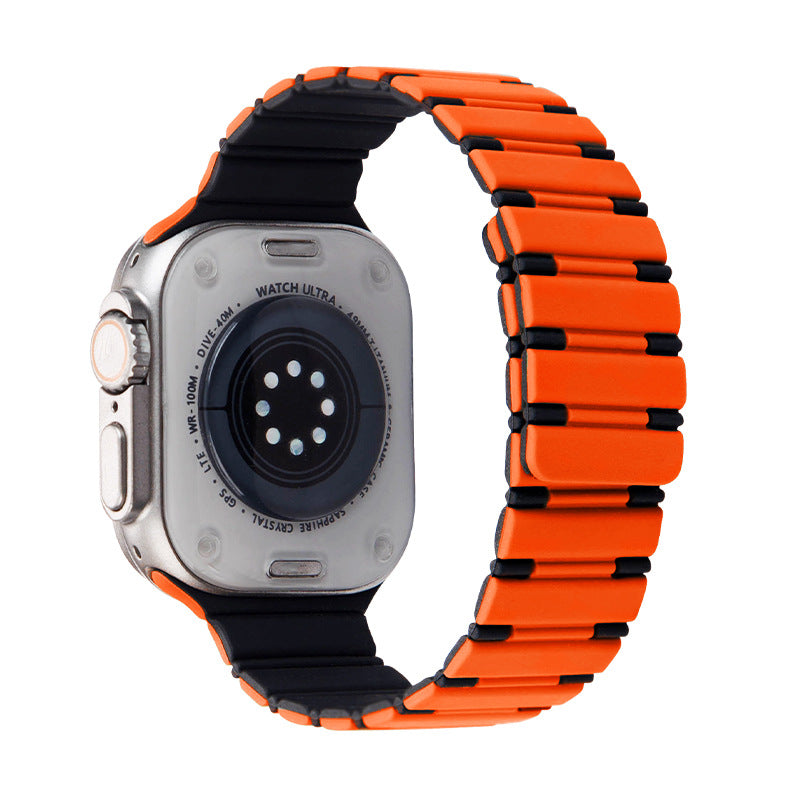 iBandGear Two-Tone Magnetic Silicone Band for Apple Watch Sport Strap - Orange-Black
