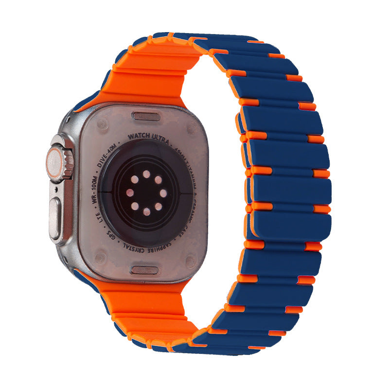 iBandGear Two-Tone Magnetic Silicone Band for Apple Watch Sport Strap - Midnight Blue-Orange