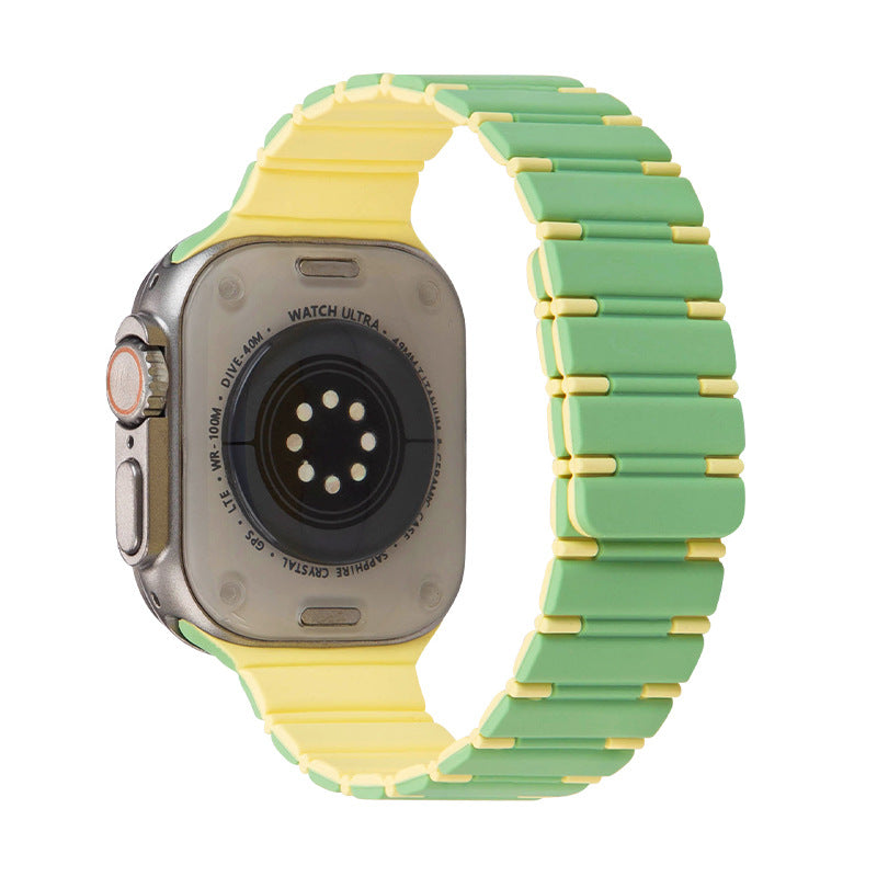 iBandGear Two-Tone Magnetic Silicone Band for Apple Watch Sport Strap - Mint-Light Yellow