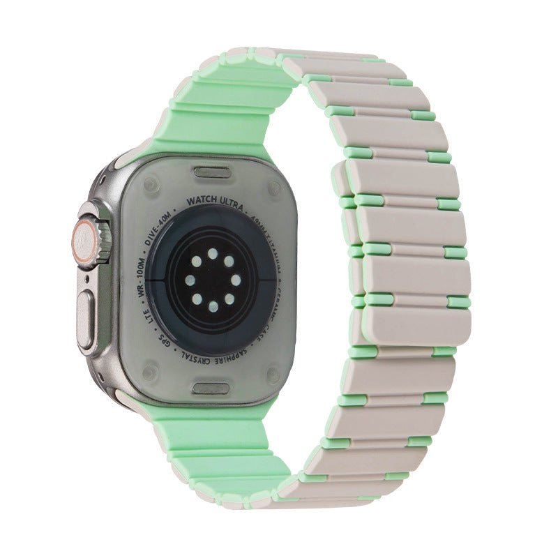 iBandGear Two-Tone Magnetic Silicone Band for Apple Watch Sport Strap - Starlight-Light Mint
