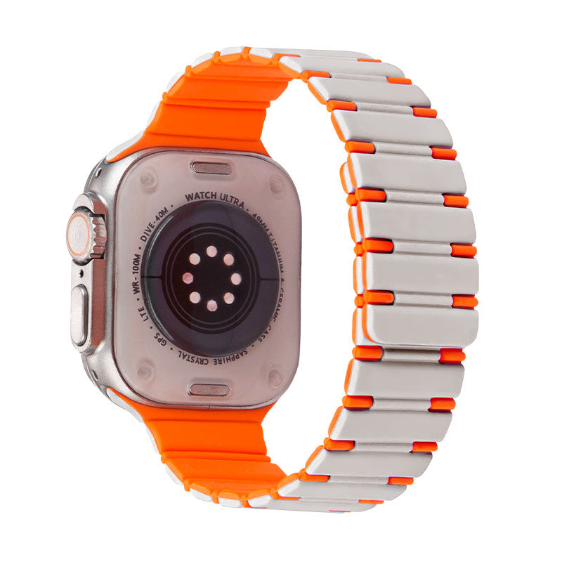 iBandGear Two-Tone Magnetic Silicone Band for Apple Watch Sport Strap - Starlight-Orange