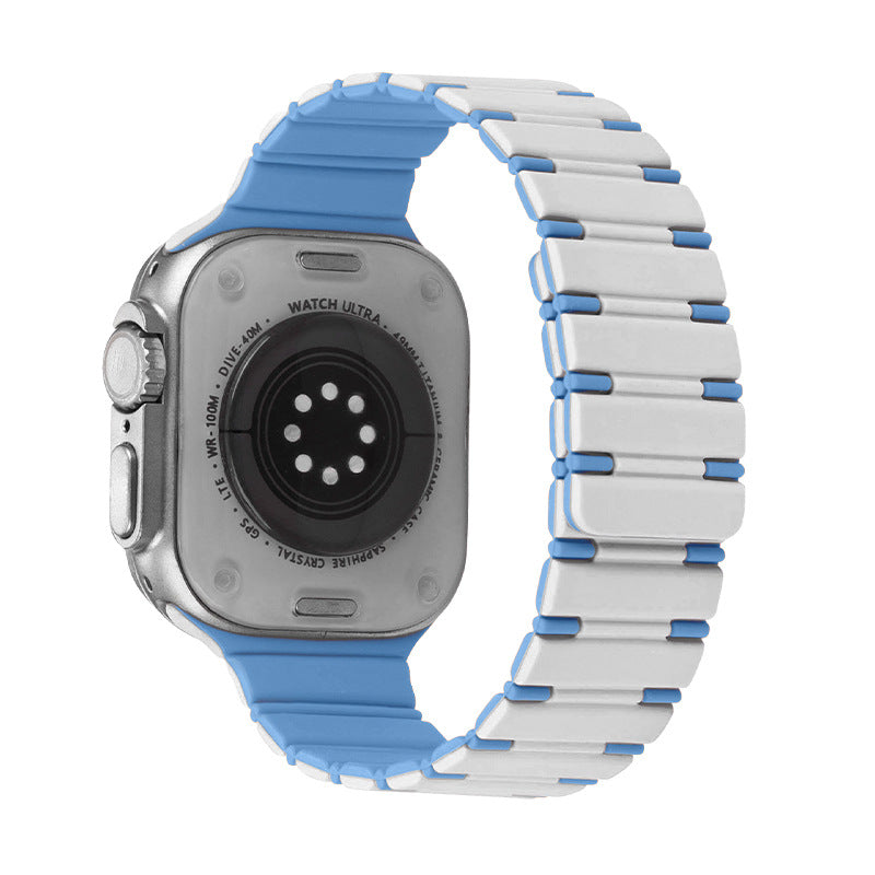 iBandGear Two-Tone Magnetic Silicone Band for Apple Watch Sport Strap - Antique White-Mist Blue