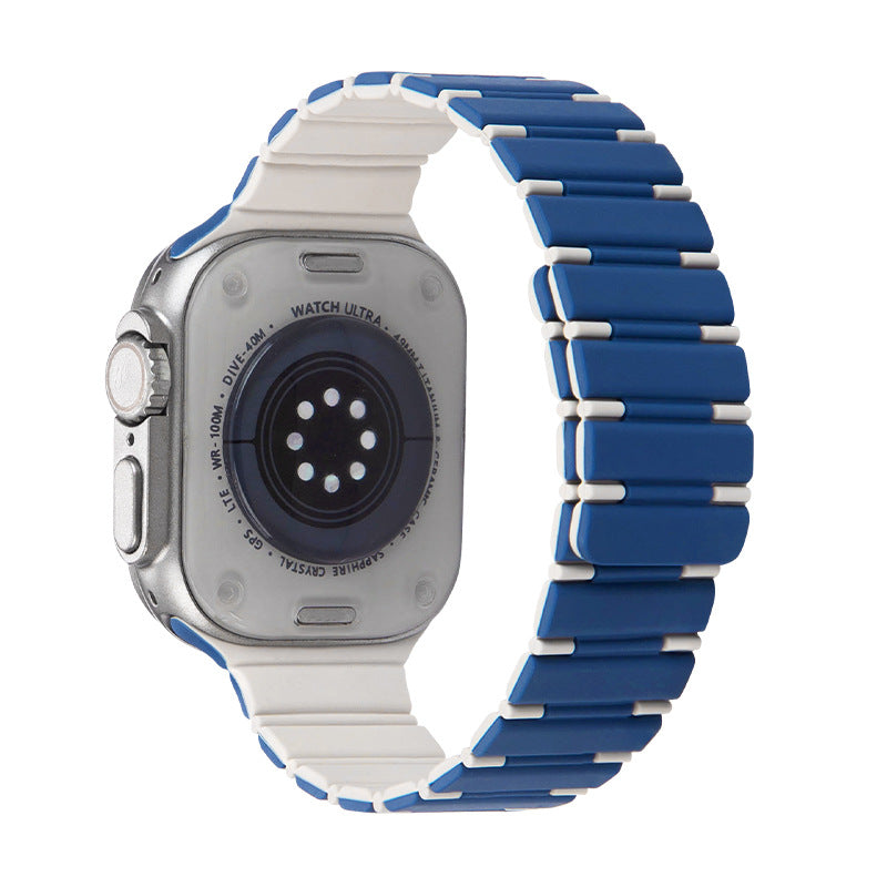 iBandGear Two-Tone Magnetic Silicone Band for Apple Watch Sport Strap - Dark Blue-White