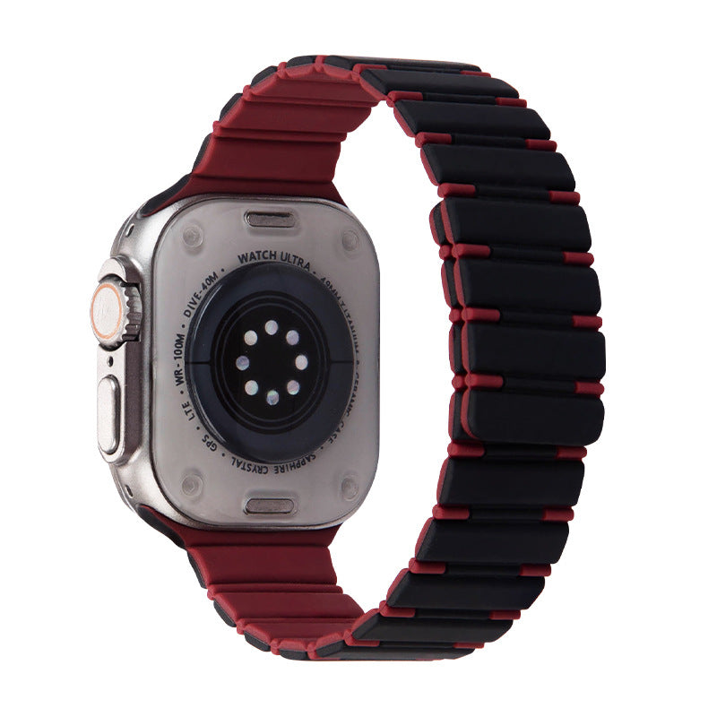 iBandGear Two-Tone Magnetic Silicone Band for Apple Watch Sport Strap - Black-Wine Red