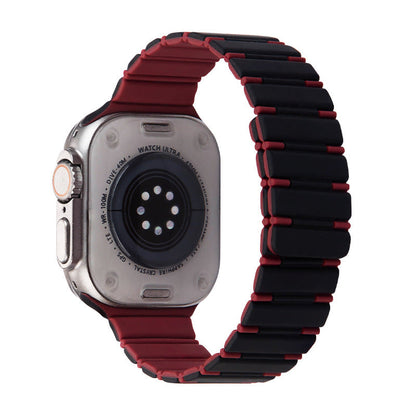iBandGear Two-Tone Magnetic Silicone Band for Apple Watch Sport Strap - Black-Wine Red