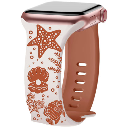 iBandGear Undersea World Laser-Engraved Silicone Band for Apple Watch - Starlight-Brown