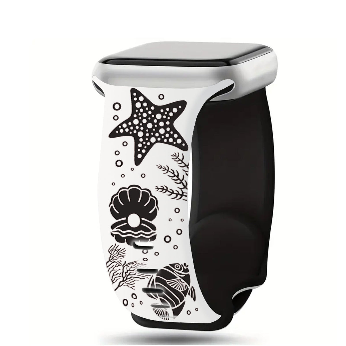 iBandGear Undersea World Laser-Engraved Silicone Band for Apple Watch - White-Black