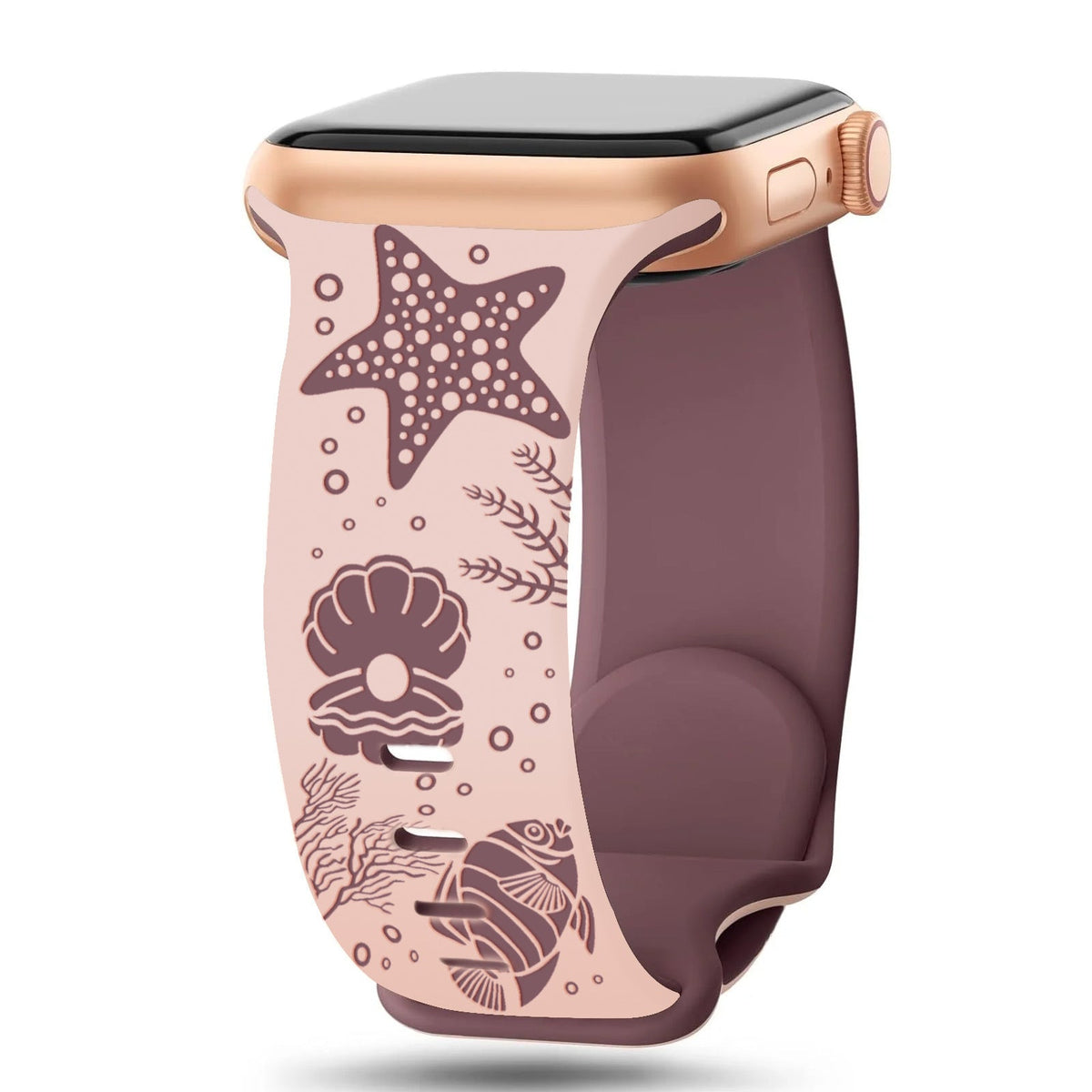 iBandGear Undersea World Laser-Engraved Silicone Band for Apple Watch - Pink-Smoke Purple