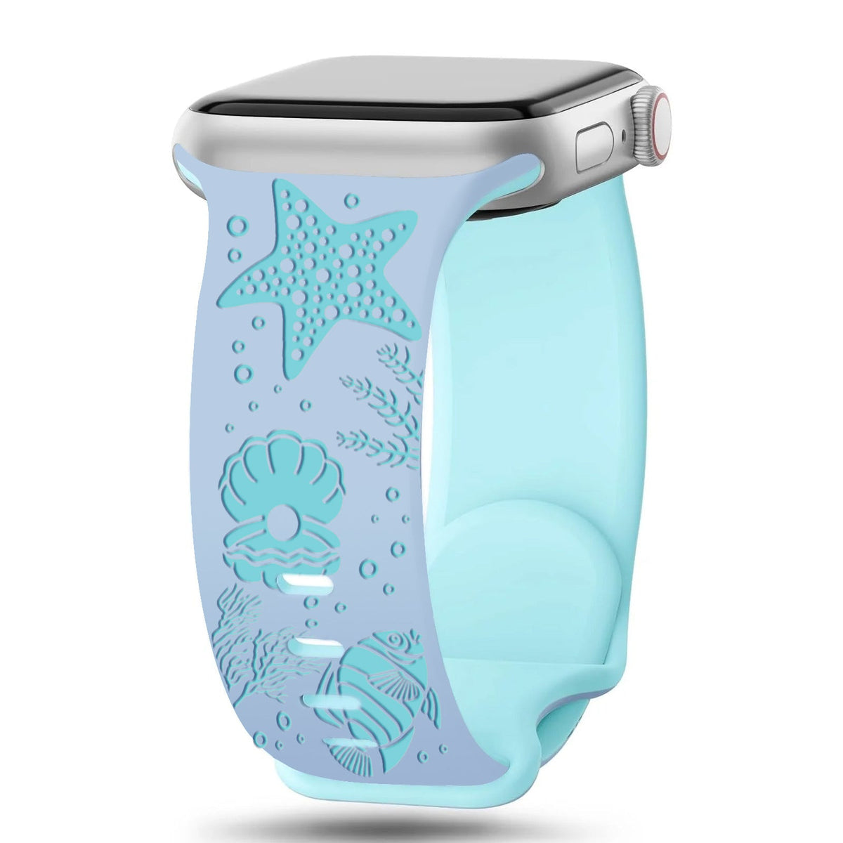 iBandGear Undersea World Laser-Engraved Silicone Band for Apple Watch - Ice Blue-Water Blue