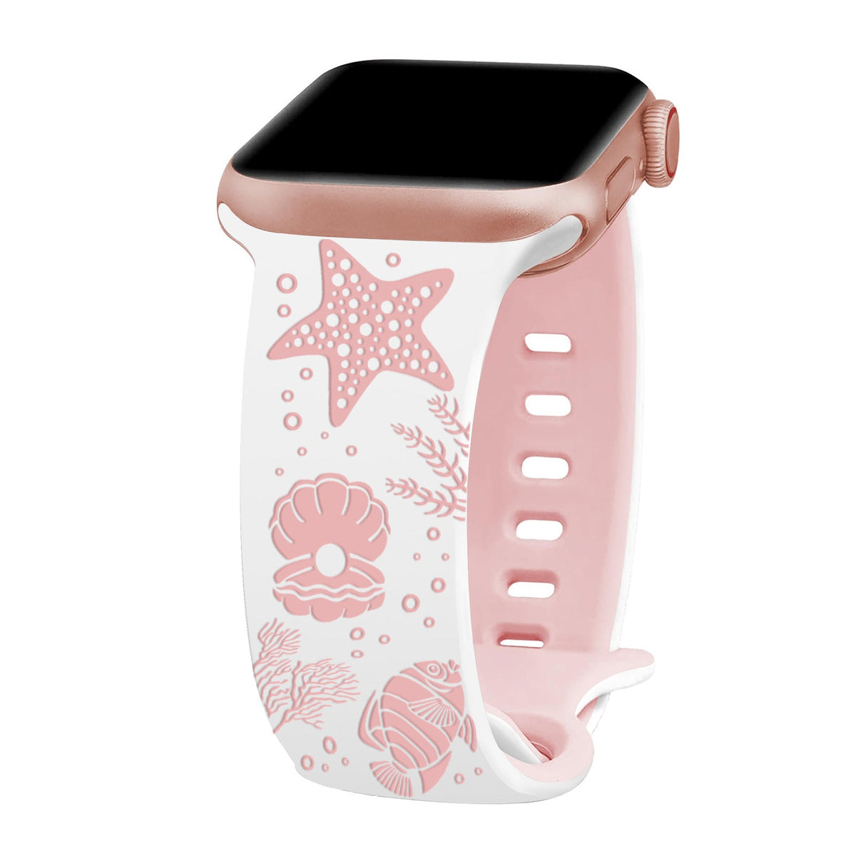 iBandGear Undersea World Laser-Engraved Silicone Band for Apple Watch - White-Pink