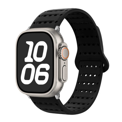 iBandGear VentFlow Magnetic Silicone Band for Apple Watch - Breathable Sport Strap - Black