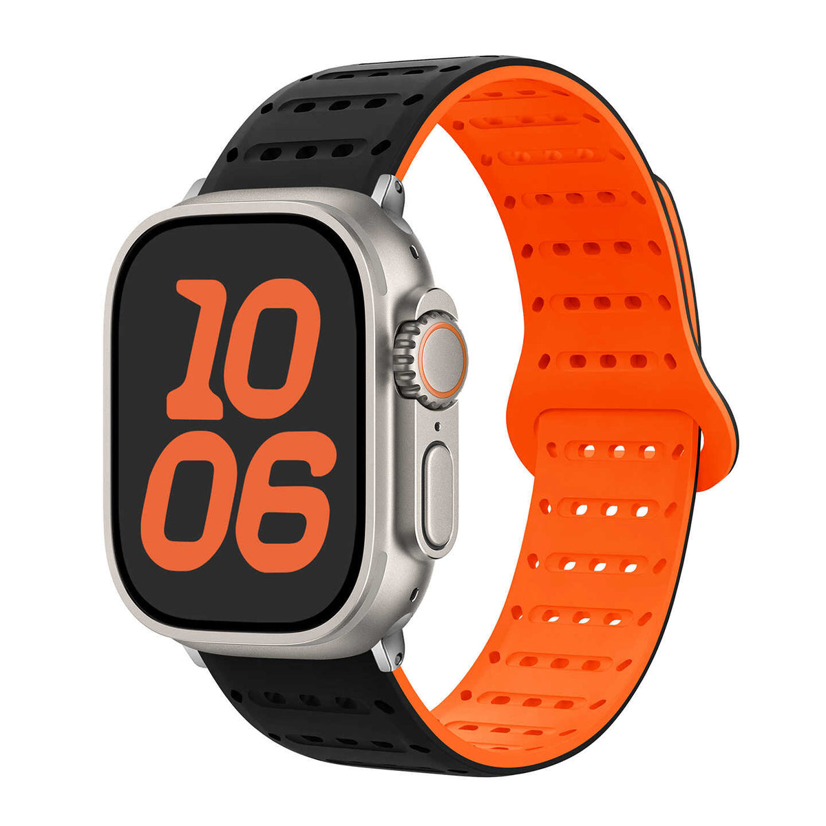 iBandGear VentFlow Magnetic Silicone Band for Apple Watch - Breathable Sport Strap - Black-Orange