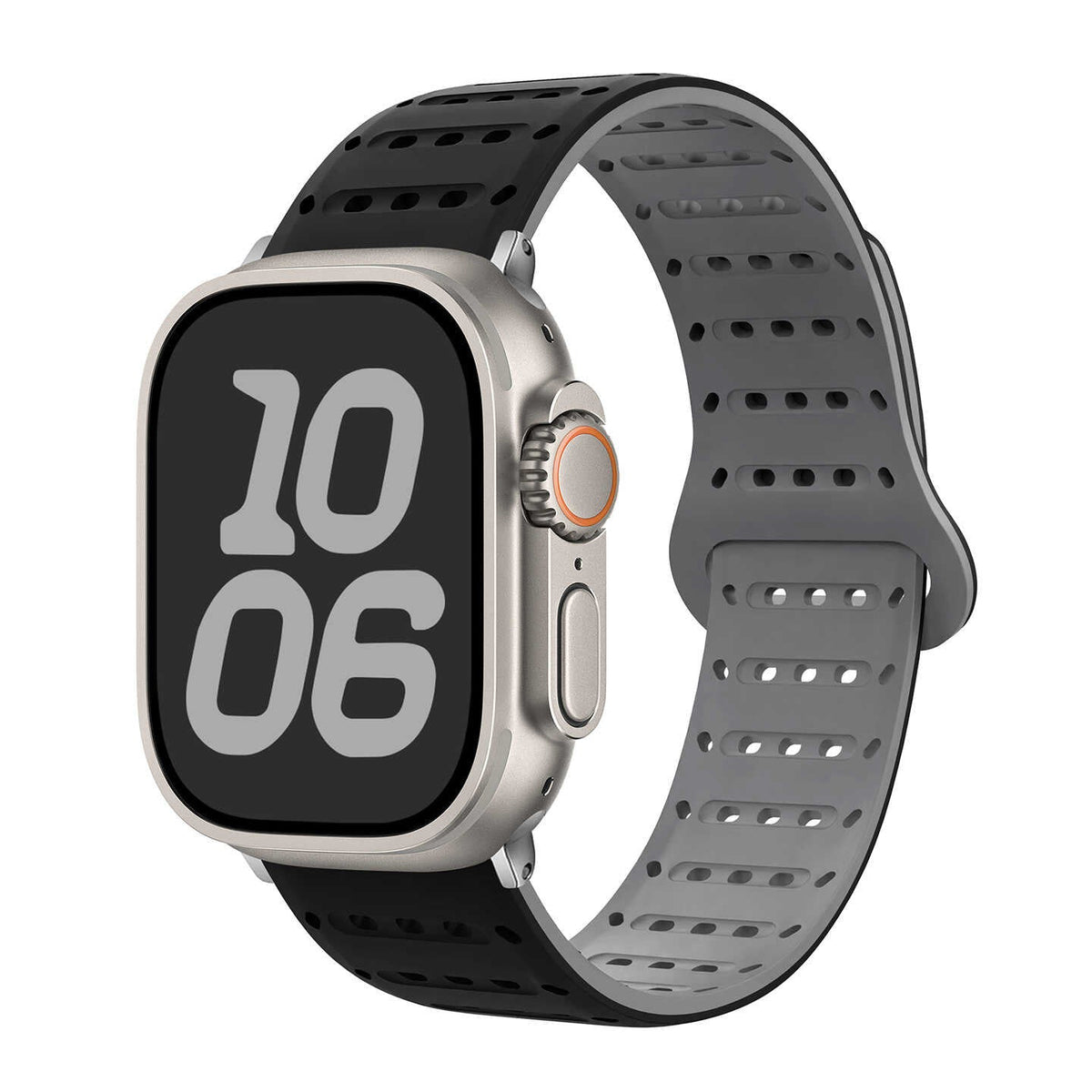 iBandGear VentFlow Magnetic Silicone Band for Apple Watch - Breathable Sport Strap - Black-Gray