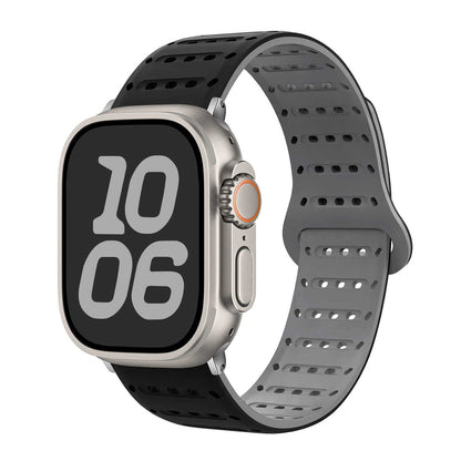 iBandGear VentFlow Magnetic Silicone Band for Apple Watch - Breathable Sport Strap - Black-Gray