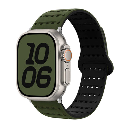 iBandGear VentFlow Magnetic Silicone Band for Apple Watch - Breathable Sport Strap - Green-Black