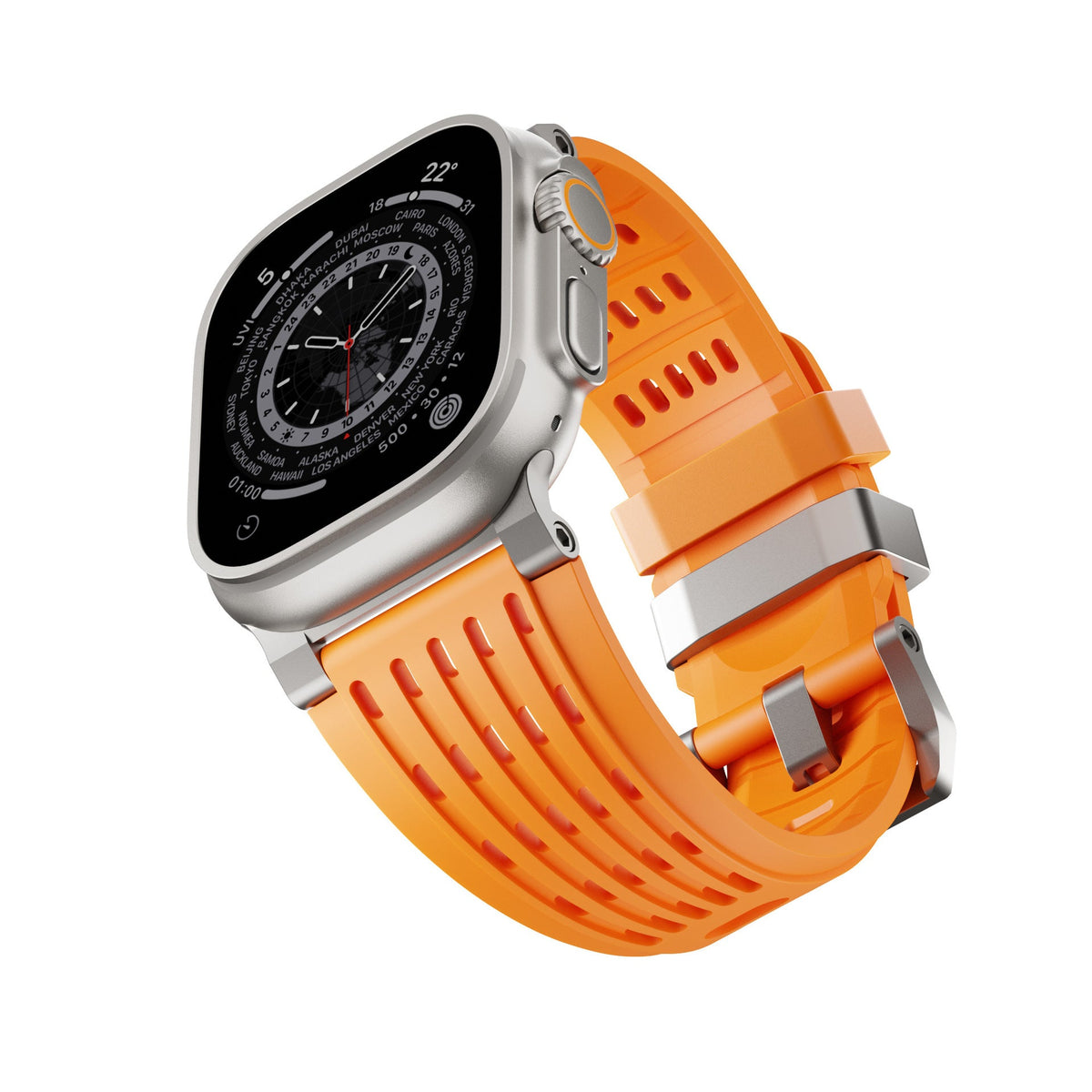 iBandGear Ventra Sport Silicone Band for Apple Watch Breathable Performance Strap - Titanium-Orange