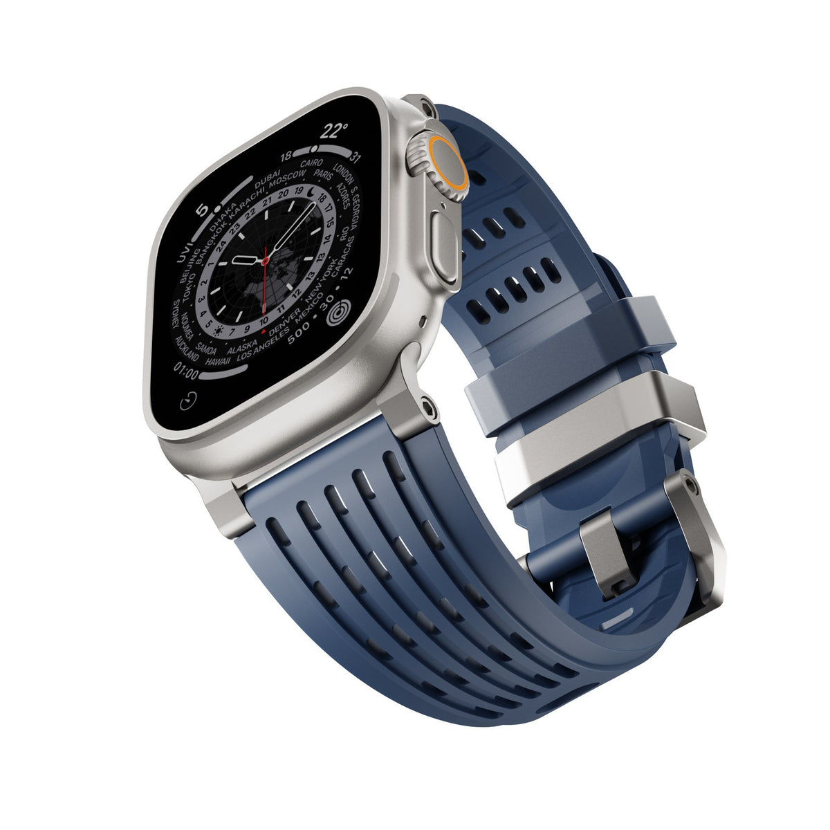 iBandGear Ventra Sport Silicone Band for Apple Watch Breathable Performance Strap - Titanium-Blue
