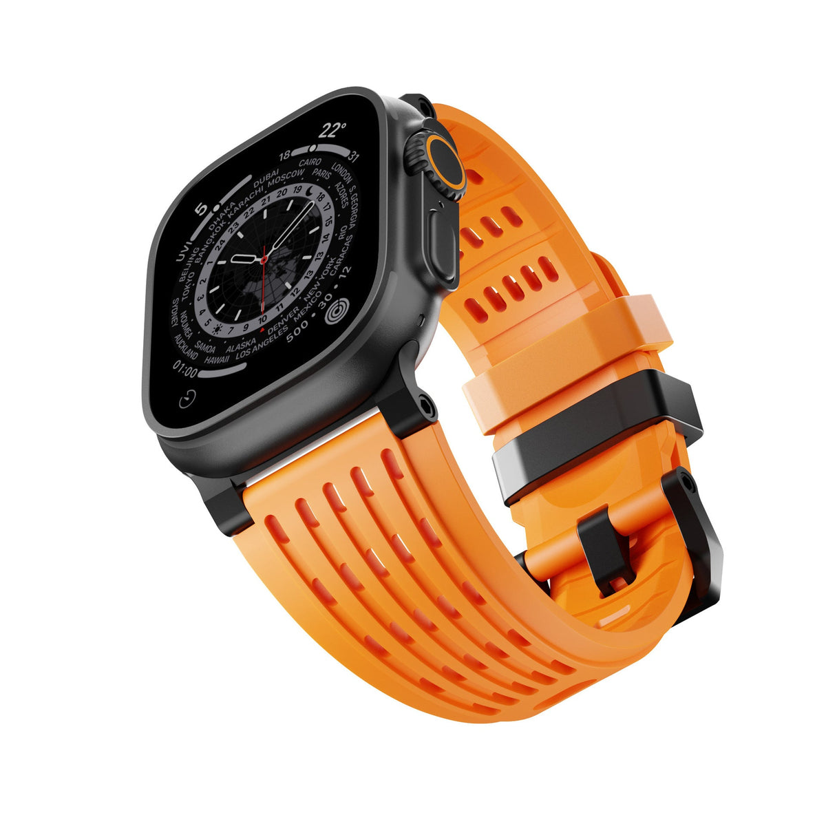 iBandGear Ventra Sport Silicone Band for Apple Watch Breathable Performance Strap - Black-Orange