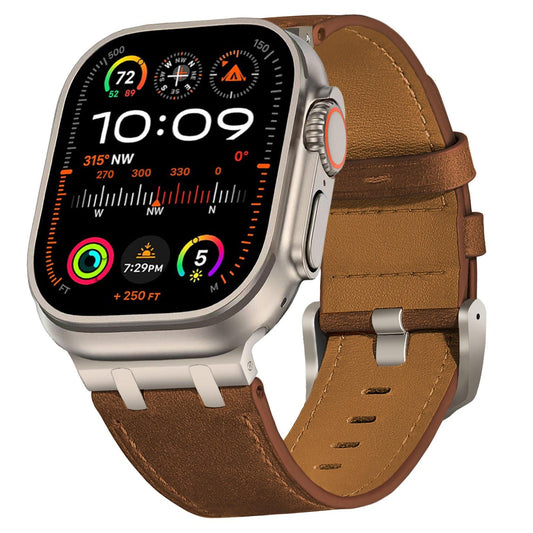 iBandGear Vintage Crazy Horse Leather Band for Apple Watch - Titanium Buckle - Black Brown
