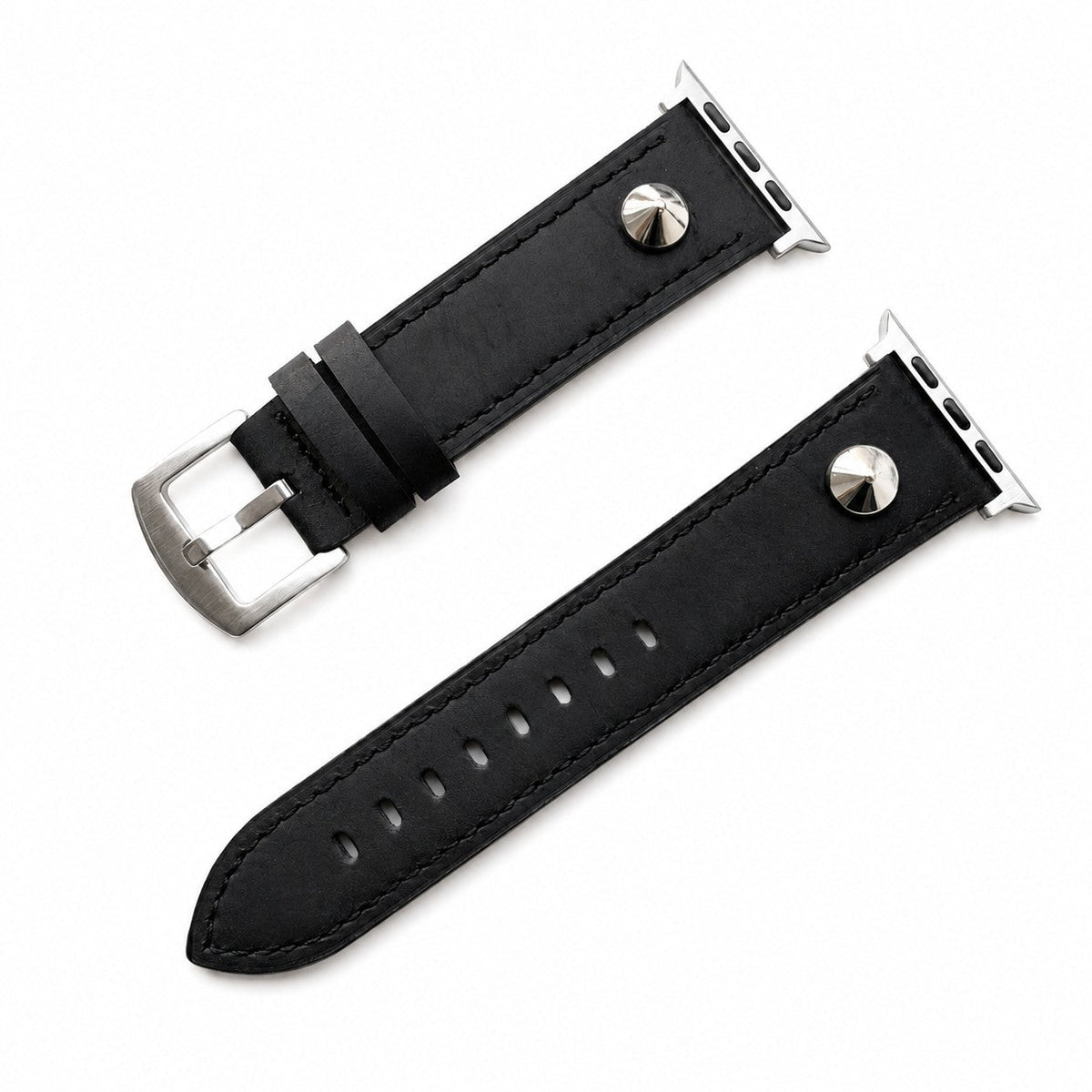 iBandGear Vintage Genuine Leather Rivet Band for Apple Watch - Black-Silver
