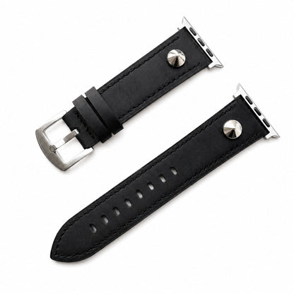 iBandGear Vintage Genuine Leather Rivet Band for Apple Watch - Black-Silver