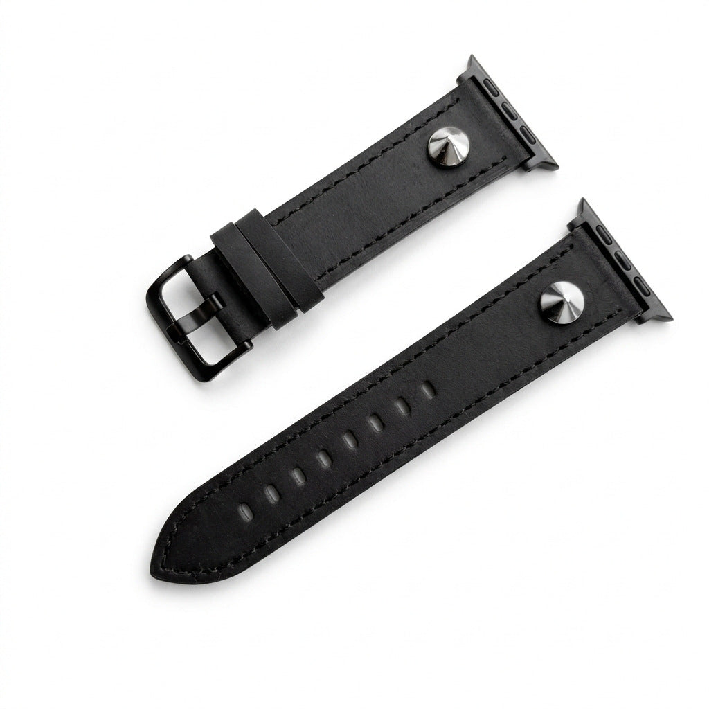 iBandGear Vintage Genuine Leather Rivet Band for Apple Watch - Black-Black