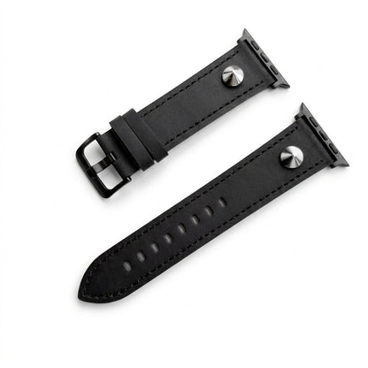 iBandGear Vintage Genuine Leather Rivet Band for Apple Watch - Black-Black