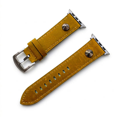 iBandGear Vintage Genuine Leather Rivet Band for Apple Watch - Light Brown-Silver