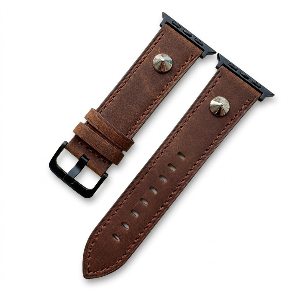 iBandGear Vintage Genuine Leather Rivet Band for Apple Watch - Dark Brown-Black