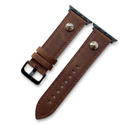 iBandGear Vintage Genuine Leather Rivet Band for Apple Watch - Dark Brown-Black
