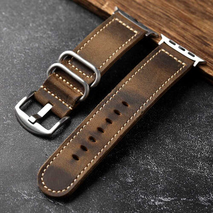 iBandGear Vintage Ranger Full-Grain Leather Band for Apple Watch - Silver - Brown