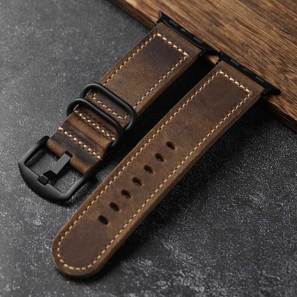 iBandGear Vintage Ranger Full-Grain Leather Band for Apple Watch - Black - Brown