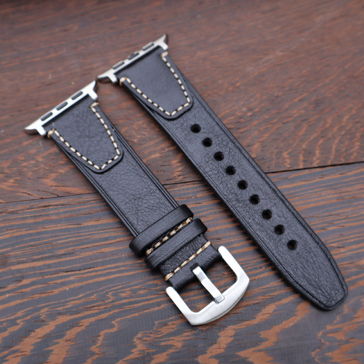 iBandGear Vintage Stitched Genuine Leather Band for Apple Watch - Black