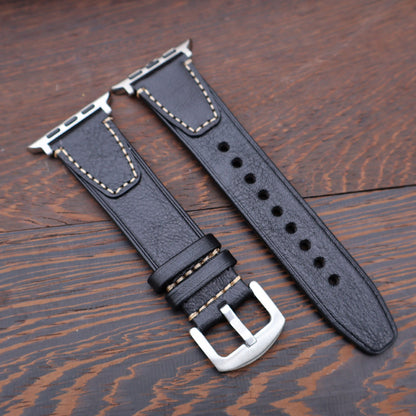 iBandGear Vintage Stitched Genuine Leather Band for Apple Watch - Black
