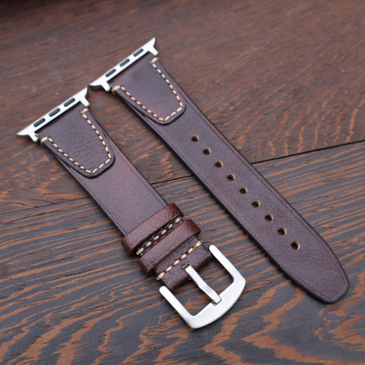 iBandGear Vintage Stitched Genuine Leather Band for Apple Watch - Dark Brown
