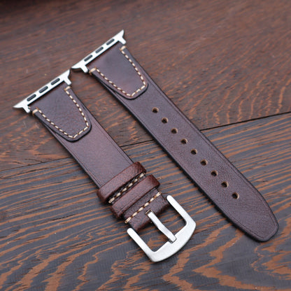 iBandGear Vintage Stitched Genuine Leather Band for Apple Watch - Dark Brown