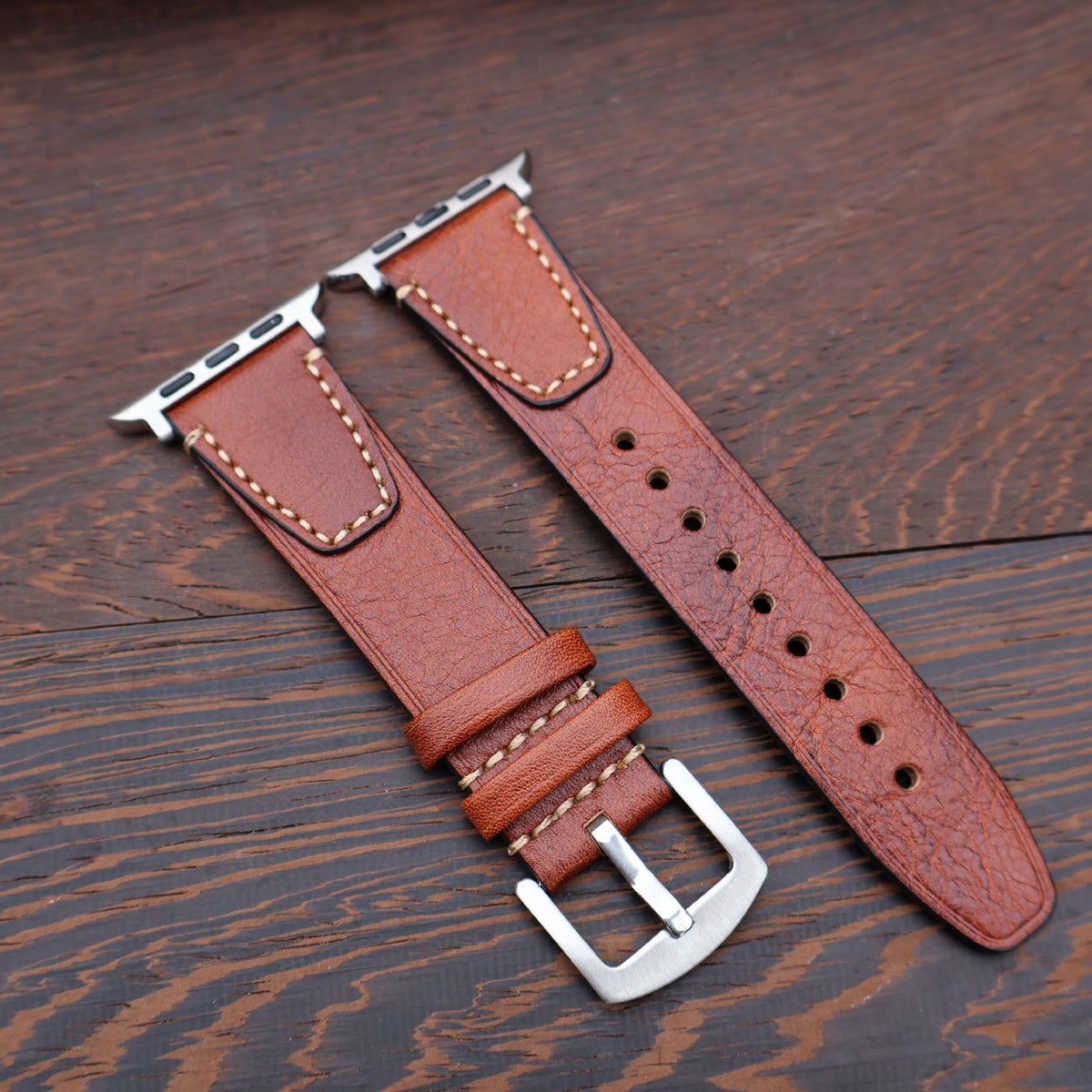 iBandGear Vintage Stitched Genuine Leather Band for Apple Watch - Light Brown