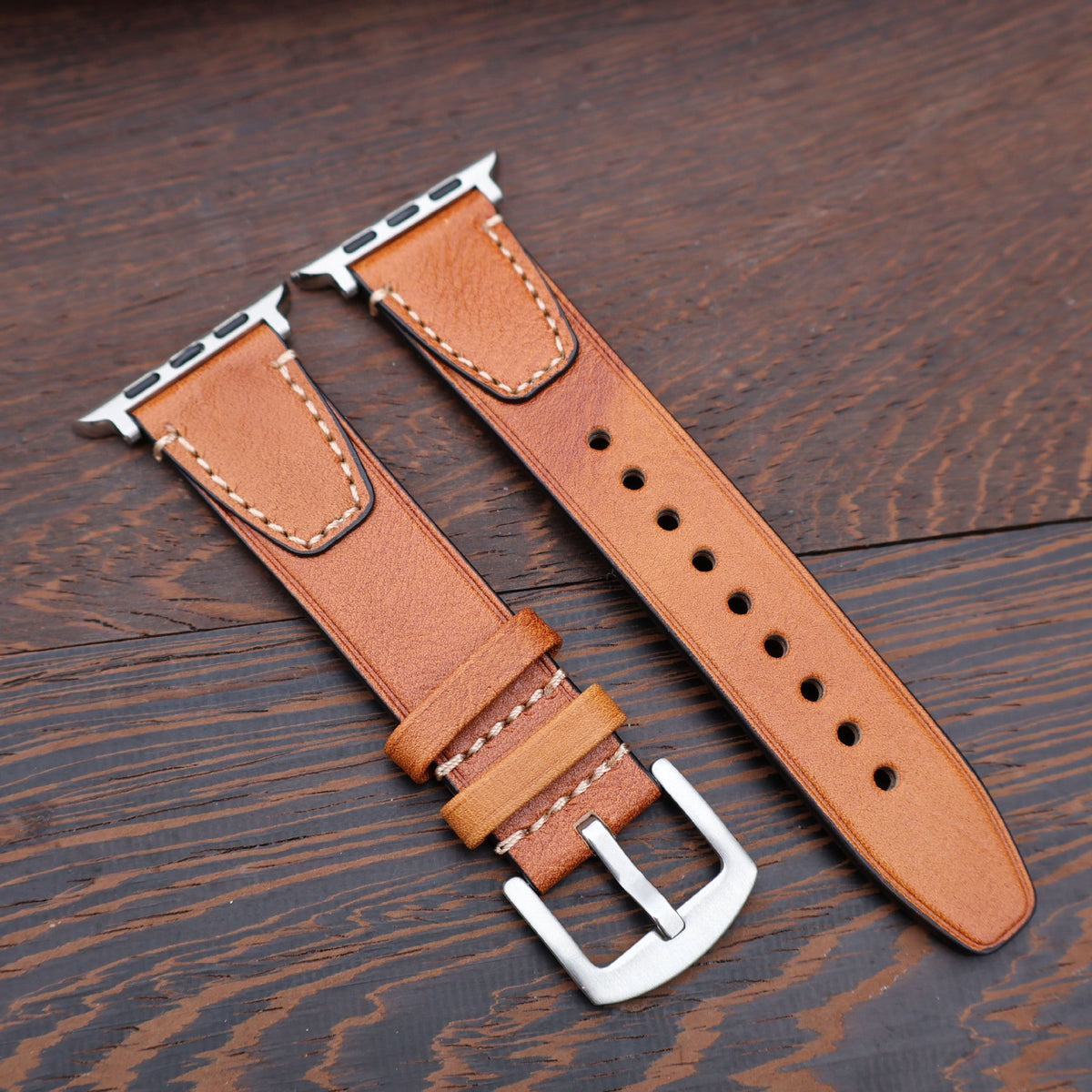 iBandGear Vintage Stitched Genuine Leather Band for Apple Watch - Tan