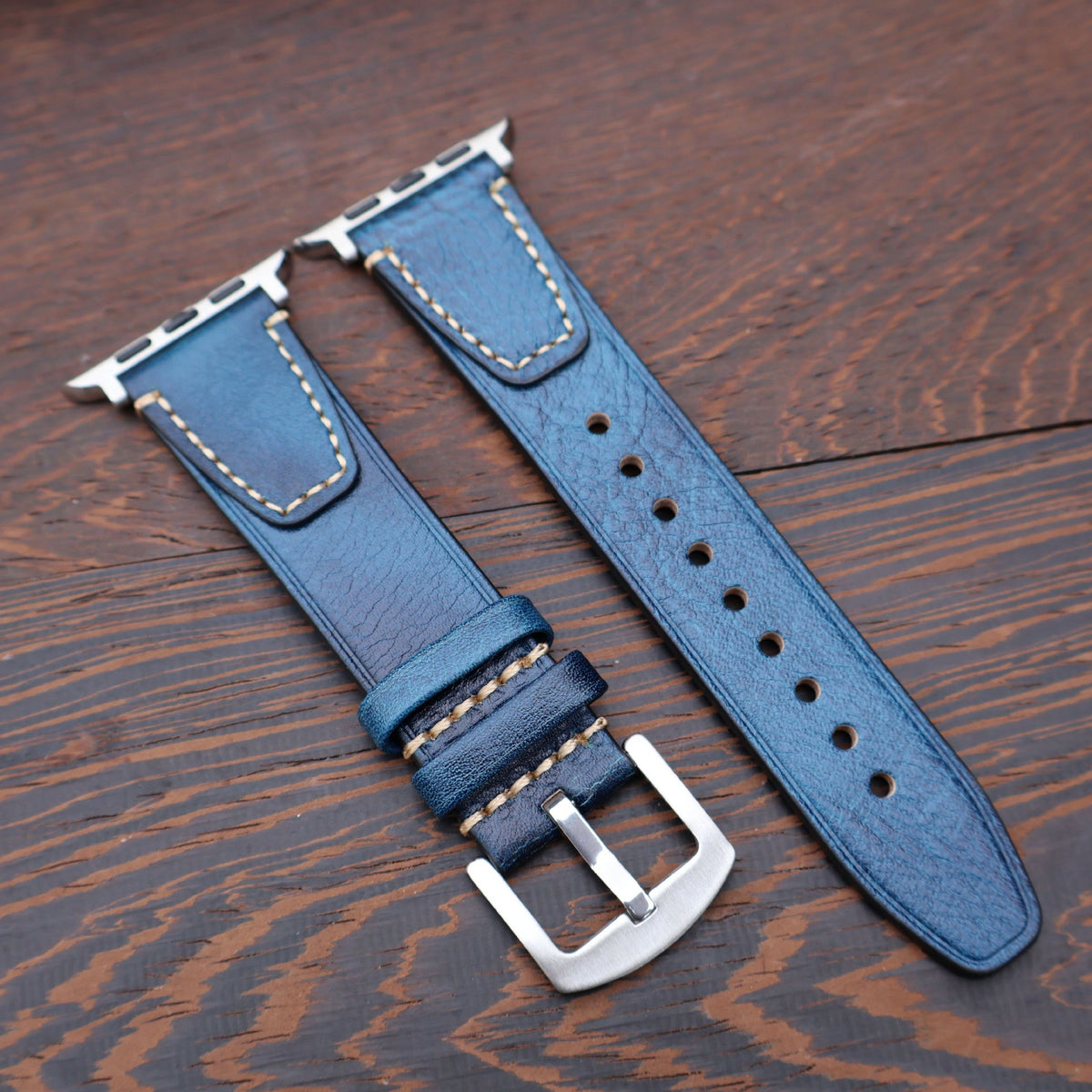 iBandGear Vintage Stitched Genuine Leather Band for Apple Watch - Blue