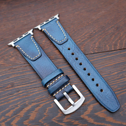 iBandGear Vintage Stitched Genuine Leather Band for Apple Watch - Blue