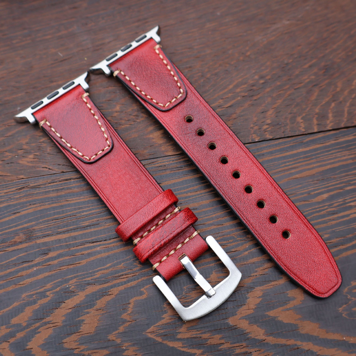 iBandGear Vintage Stitched Genuine Leather Band for Apple Watch - Red