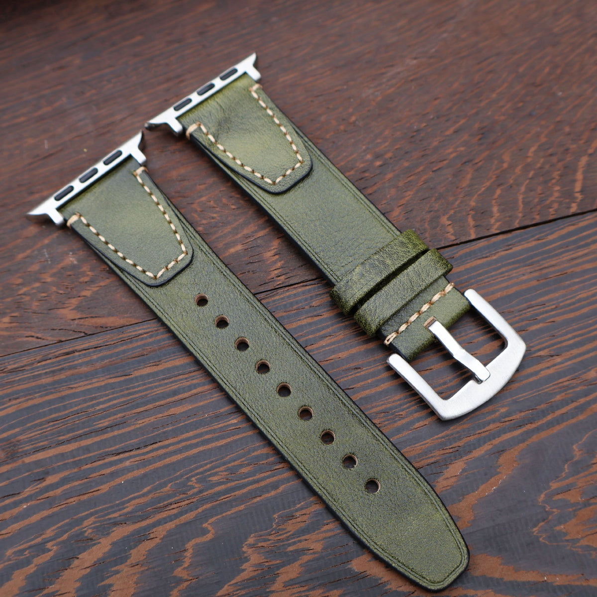 iBandGear Vintage Stitched Genuine Leather Band for Apple Watch - Green