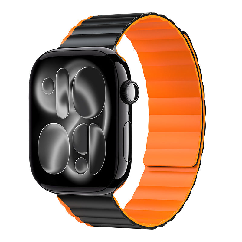 iBandGear WaveStrike Magnetic Silicone Band for Apple Watch - Black-Orange