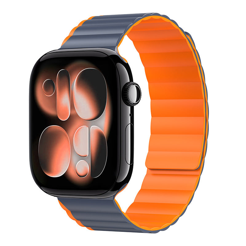 iBandGear WaveStrike Magnetic Silicone Band for Apple Watch - Midnight Blue-Orange