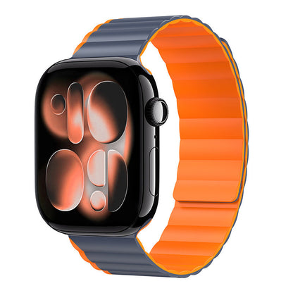 iBandGear WaveStrike Magnetic Silicone Band for Apple Watch - Midnight Blue-Orange