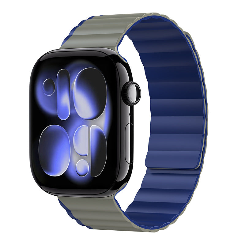 iBandGear WaveStrike Magnetic Silicone Band for Apple Watch - Olive-Deep Blue