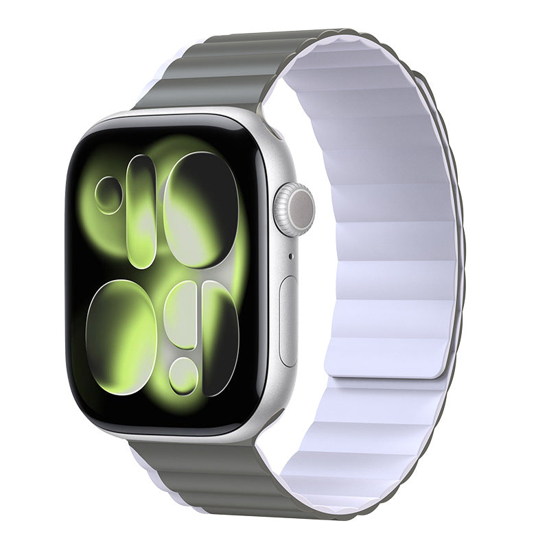 iBandGear WaveStrike Magnetic Silicone Band for Apple Watch - Olive-Light Purple