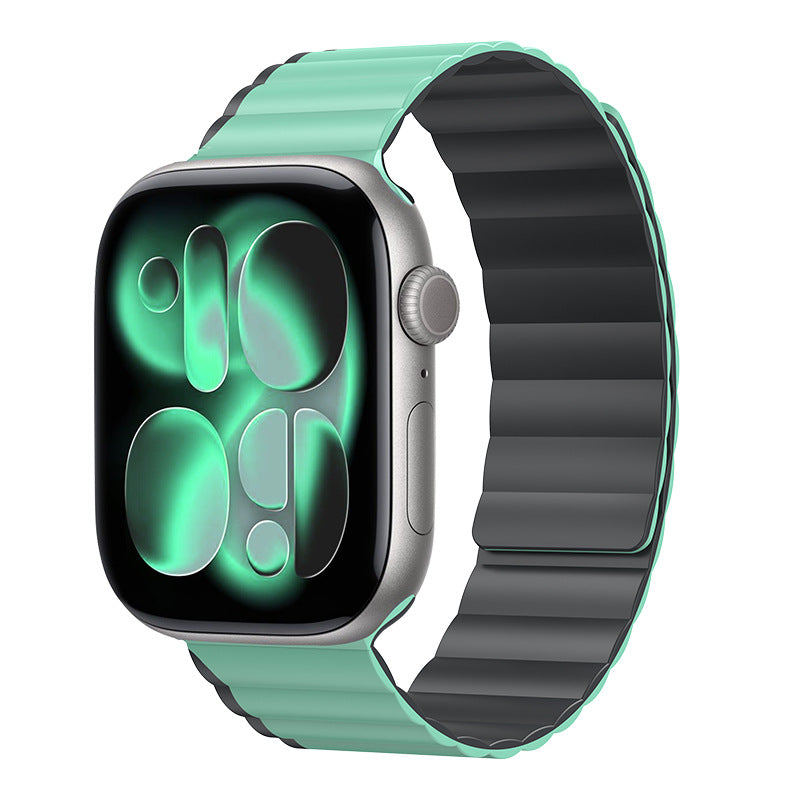 iBandGear WaveStrike Magnetic Silicone Band for Apple Watch - Mint Green-Black