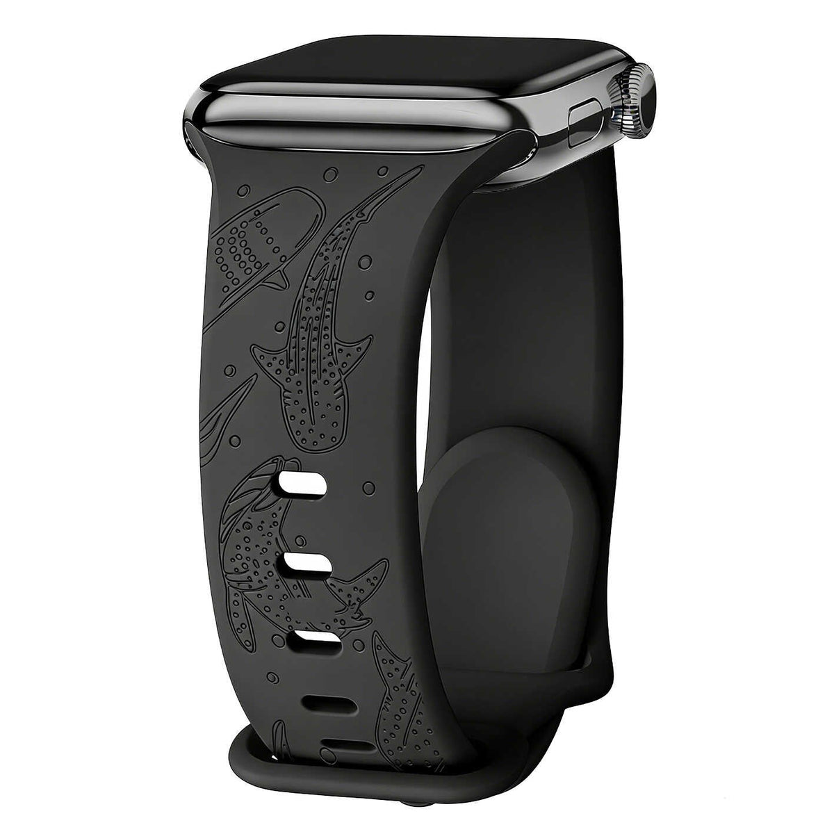 iBandGear Whale Engraved Silicone Band for Apple Watch - Black